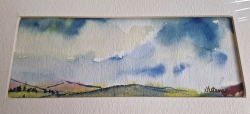 Original Beverly Ellstrand Framed Watercolor Painting- Mountain Sky Landscape - Picture 5 of 7