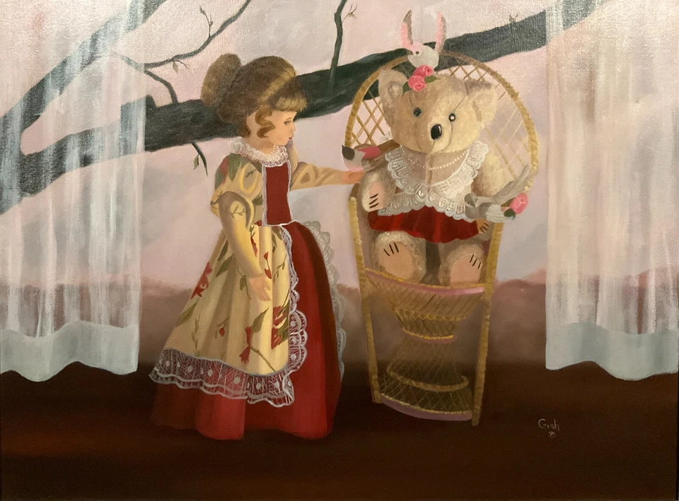 Anita Gish, в рамке сюрреализм стиль оригинальный масло на холсте "Tabitha & друзья" - Изображение 2 из 4