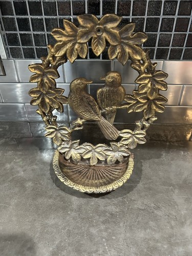 Seed Feeder Bird Bath Cast Iron Wall Mounted Love Birds Bronze Tone Wall Hanging - Picture 2 of 11