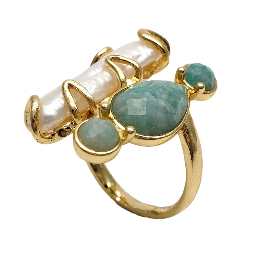 Anillos ajustables de amazonita azul perla Biwa blancos cultivados Foto 2 de 4