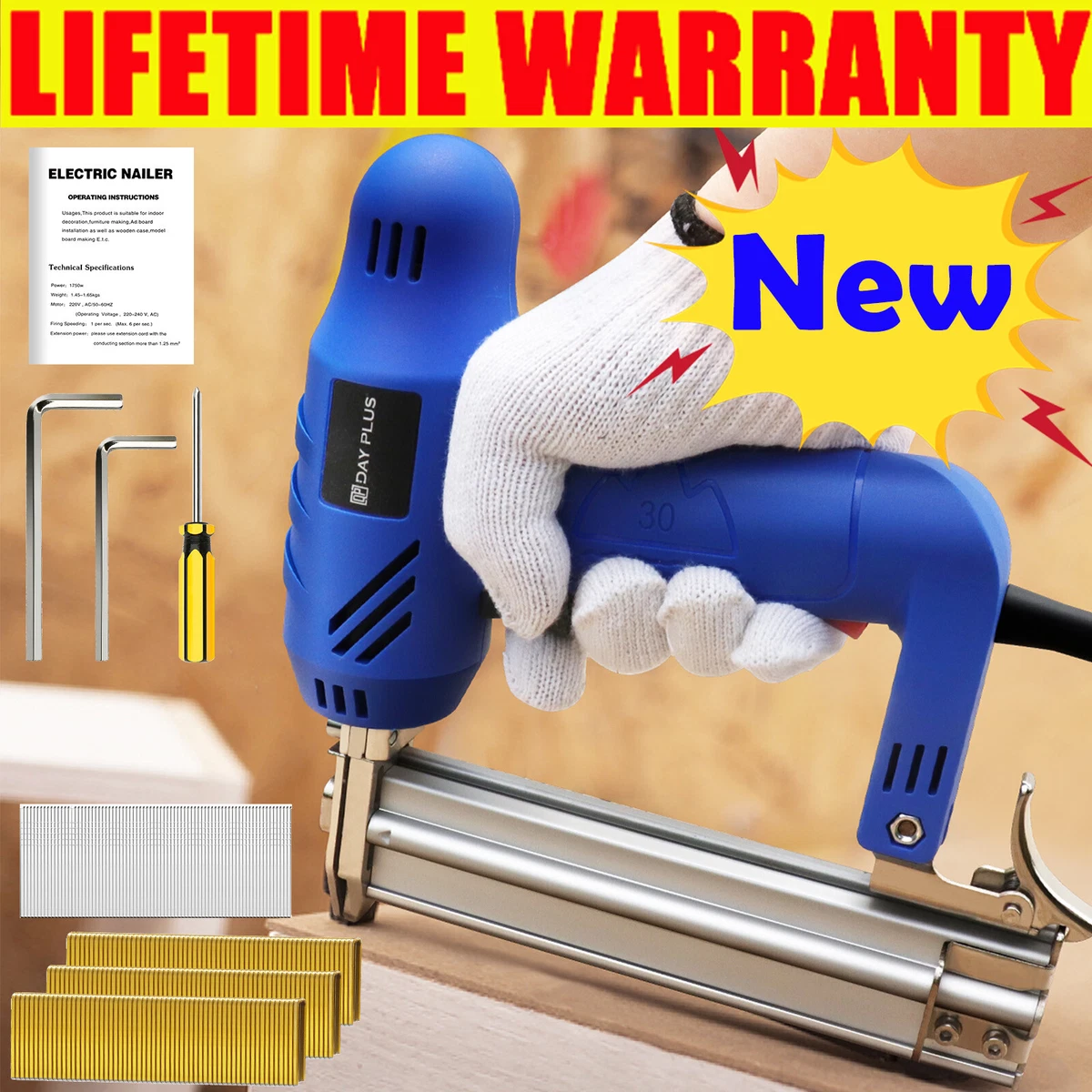NEW 2024 Nail Gun Staple Gun Corded Electric Heavy Duty Stapler Nailer 230V