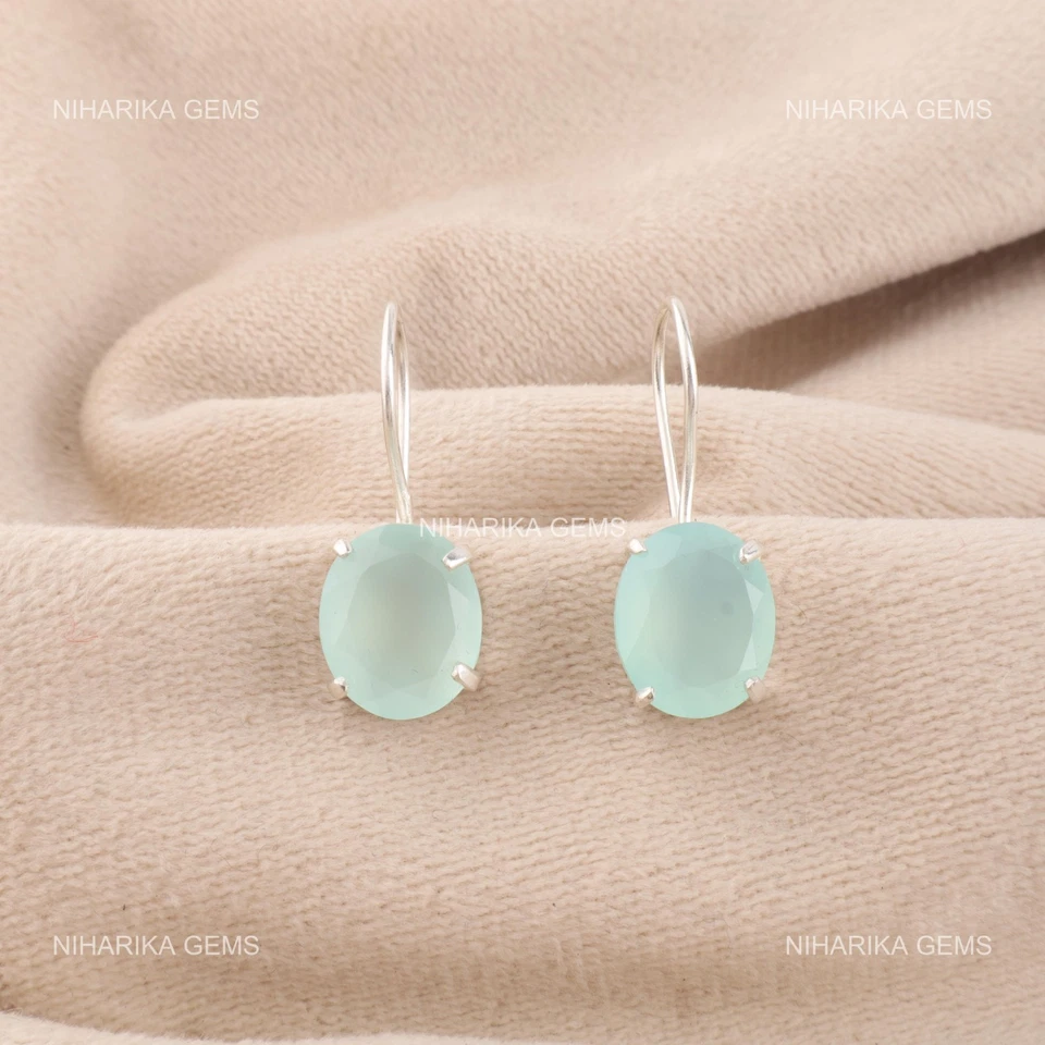 Argento Sterling Chakra Della Gola Acqua Calcedonio Gemma Pendenti Wife (Moglie) - Immagine 3 di 4