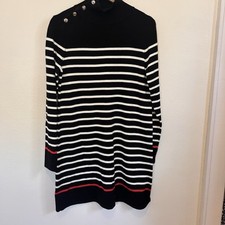 Eliza J Striped Button Sweater Dress Size Medium Black, White, And Red
