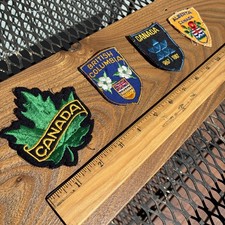 Lot de 4 écussons anciens brodés feuille d'érable verte Alberta Colombie-Britannique