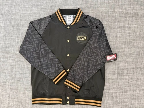 NEW - MARVEL 85th Anniversary Golden Logo Satin Bomber Jacket By Loungefly - XL image 7