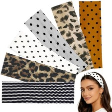 6 Pcs Non Slip Leopard Print Headbands Soft Elastic Polka Dot Hair Bands Resi...