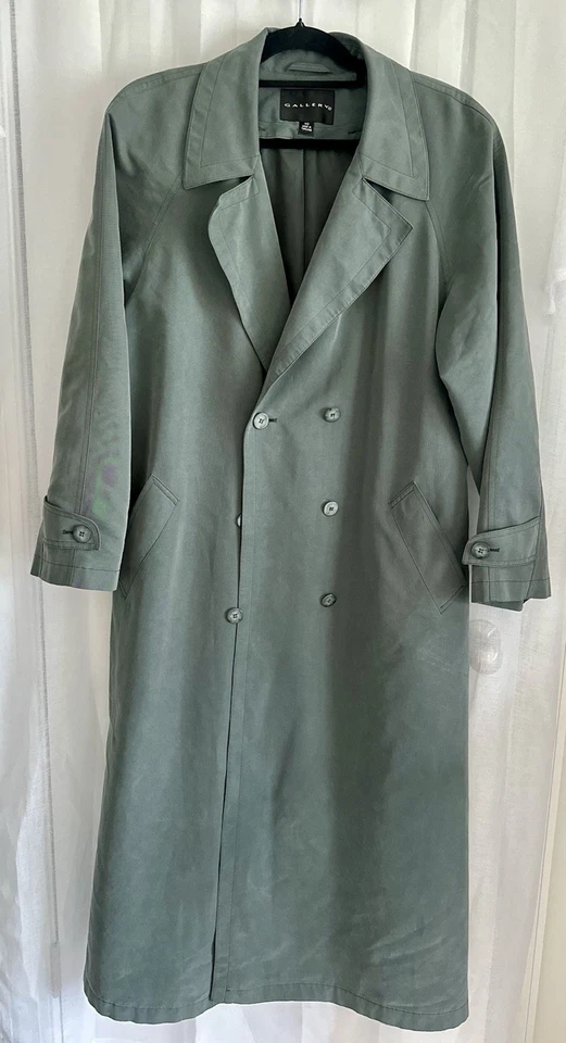 Gabardina larga de doble botonadura Gallery para mujer talla 10 verde salvia Foto 2 de 4
