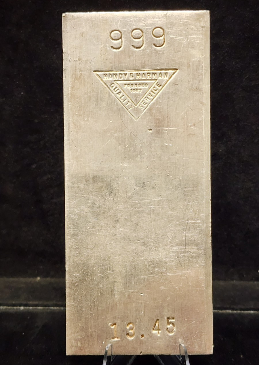 Vintage 13.45 oz Handy & Harman (H+H) Extruded .999 Fine Silver Bar