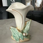 Vintage McCoy Art Pottery Single White Calla Lily Green Leaf 8" Vase 1940's USA