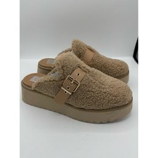 Dolce Vita Platform Clogs Women Size 10 Tan Good Sherpa Buckle Cozy Fall Winter