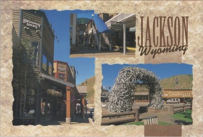 Jackson Wyoming WY Antler Arch & Broadway Shops Postcard 4x6 UNP