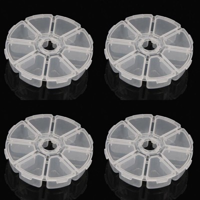10 Empty Bead Containers w/ 8 compartments ~ 4'' round ~ Clear Plastic Brand New