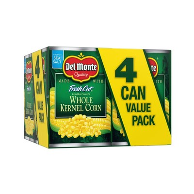 Del Monte Golden Sweet Whole Kernel Corn, Canned Vegetables, 15.25 oz Can Pack 4