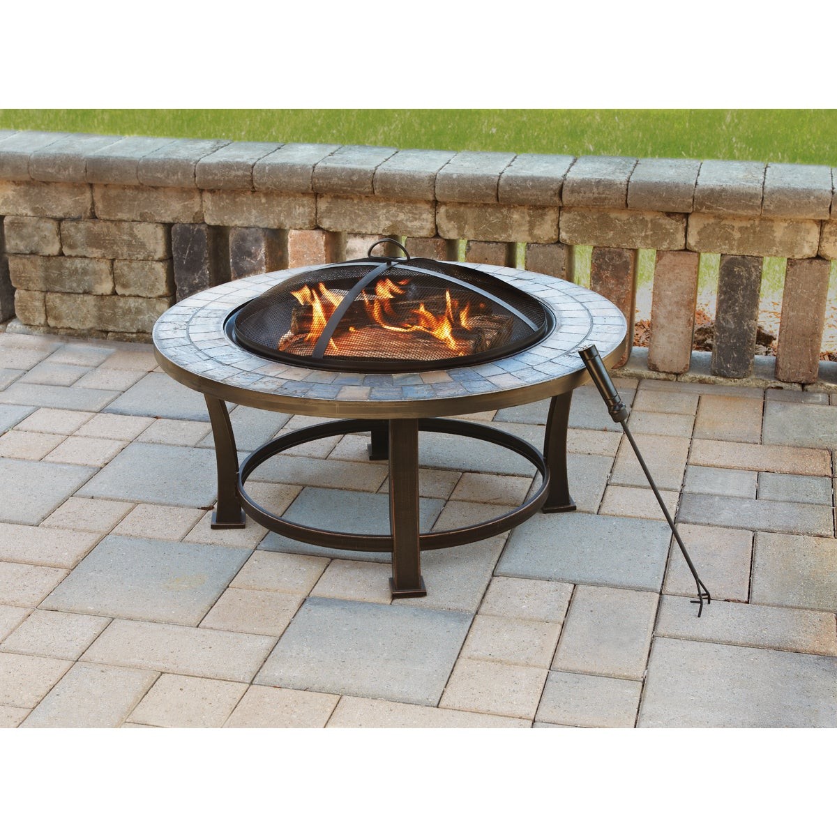Outdoor Expressions 34 in. Antique Bronze Round Steel Fire Pit FTB-51216 Outdoor