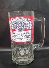 Vintage 90s Official Budweiser Label Glass Beer Mug Genuine With Handle Bareware