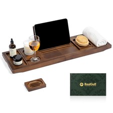 Bamboo Bathtub Tray, Bath Caddy with Wine Glass Holder, Phone Dock  Book Sta...