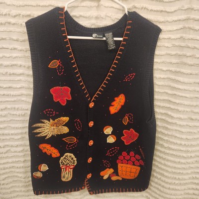 Holiday Editions Fall Harvest Autumn Knit Sweater Vest Womens XL