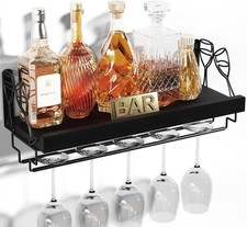 Wine Rack Floating Bar Wall Mounted Bottle Glass Storage Pine Wood Display Shelf