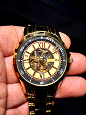 ELGIN FG9040 SKELETON TOUR BILLION STYLE AUTOMATIC GOLD TONE  MEN'S WRISTWATCH