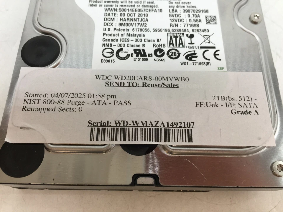 Western Digital Green 2TB 3.5" SATA HDD WD20EARS GRADE A FREE S/H - Image 4 of 4