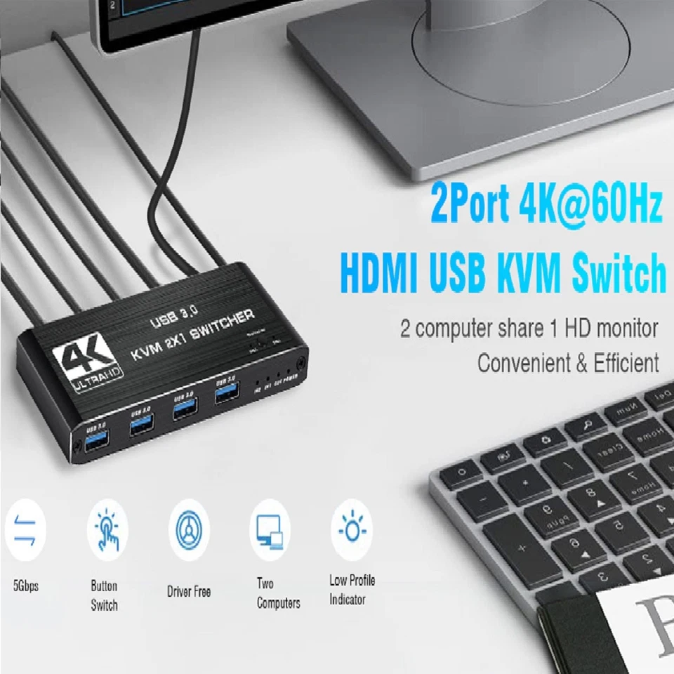 2 in 1 Out 4K Dual Monitor HDMI 2.0 KVM USB Switch USB 3.0 KVM Switch - Image 3 of 4