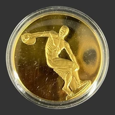 Vtg Art Treasures of Ancient Greece-Diskobolos Gold Plated Bronze Medal