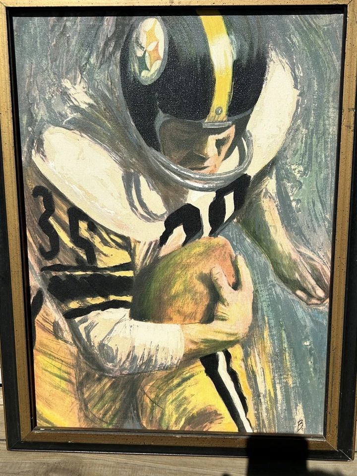 Pintura al óleo Pittsburgh Steelers jugador pelota corriendo 20 x 26" Foto 3 de 4