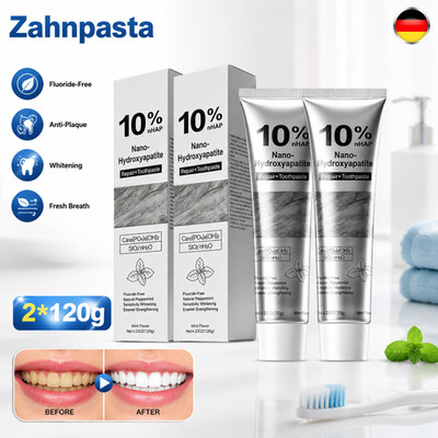 2er Pack Hydroxylapatit Zahnpasta 10% Nano Fluoridfrei Zahnschmelzschutz DE