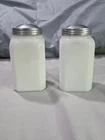 Vintage Hazel Atlas Milk Glass Salt Pepper Shakers Square Diner Style Set