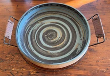 Martz Marshall 12” Blue Spiral Bowl W/ Metal Holder MCM Studio Blue Ochre