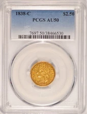 1838-C $2.50 Classic Head Gold Coin PCGS AU50 Charlotte Mint Pre-1933