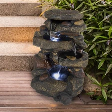 Stone Rock Resin Outdoor Waterfall Fountain LED Lights for Patio Pond 2 Ft