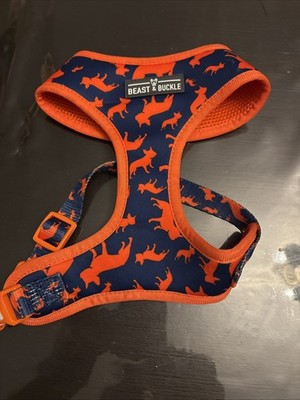 Beast & Buckle Blue and Orange Frenchie Print Dog Harness Size Medium