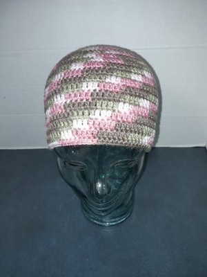 Women's Crochet Striped Beanie Hat Pink Green White Brown One Size
