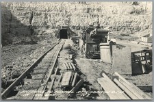 RPPC Postcard Garrison Dam ND entrance to tunnel Mining Equipment unposted