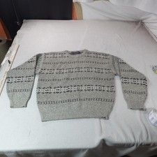 Vintage Fair Isle Sweater Mens XL Gray Fisherman Nordic Grandpa Knit Chunky Top