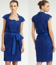 $328 Tadashi Shoji Blue Lagoon Queen Anne Lace Blouson Ribbon Sash Dress 24 Plus