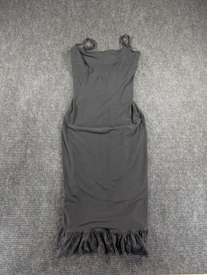 Moda International Bodycon Dress Womens Medium Black Lace Ruffle Hem Cocktail