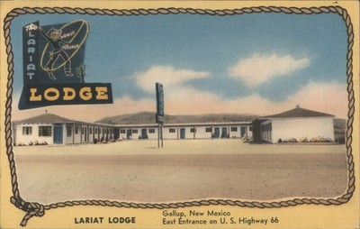 Gallup, New Mexico NM Lariat Lodge-Howdy Pardner Sign, US Highway 66 1953