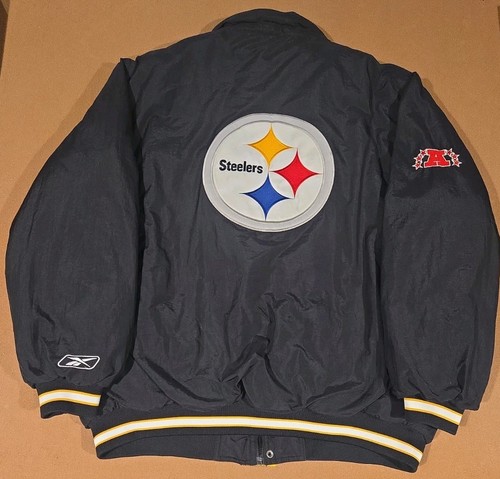 Vintage Pittsburgh Steelers Reebok NFL Puffer Jacket Big Logo Mens Size XL EUC