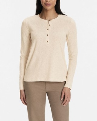 G.H. Bass & Co. XS Textured Henley Top In Tan Long Sleeve Button Detail
