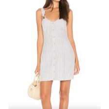 Free People Gray White Striped Button-Down Living Color Mini Dress Size M Medium