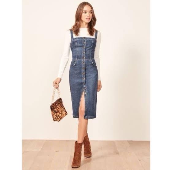 REFORMATION Camille Button Up Distressed Denim Midi Dress Size 8AU / 4US