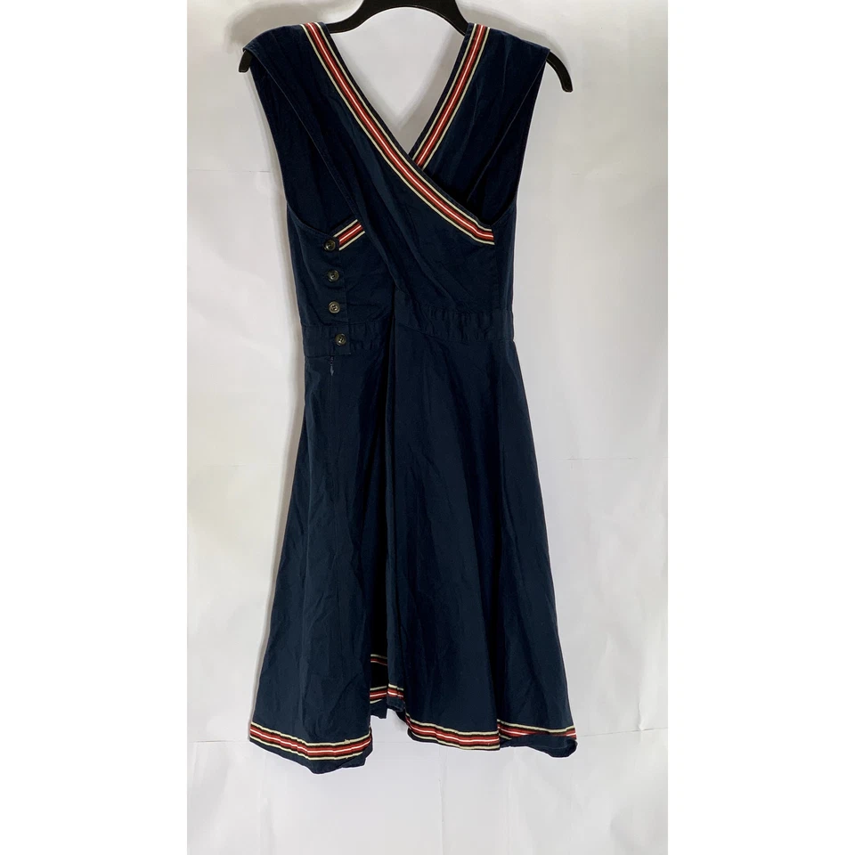 DEAR CREATURES Women's Navy Blue-Red Striped Sailor Sleeveless Mini Dress SZ M - Image 4 of 4