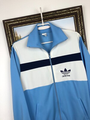 Vintage 80's Adidas Jacket Track Top Blue Zip Rare Hype Mens Y2K