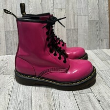 Dr. Doc Martens 1460 Patent Leather Lace Up Boots Hot Pink Combat Ankle Size 5L