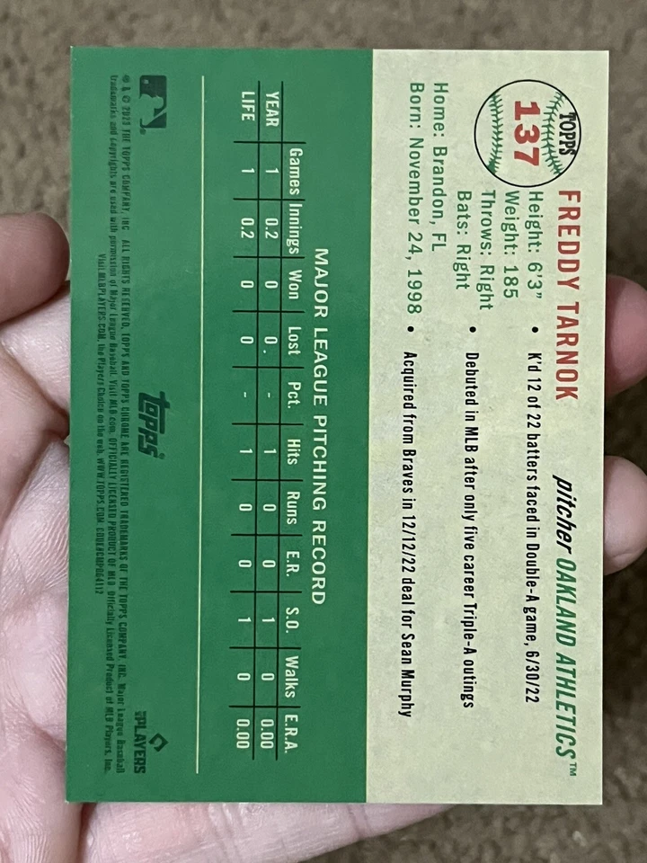 2023 Topps Chrome Platinum Fuchsia Shimmer Toile Freddy Tarnok RC 85/100 - Image 2 of 2