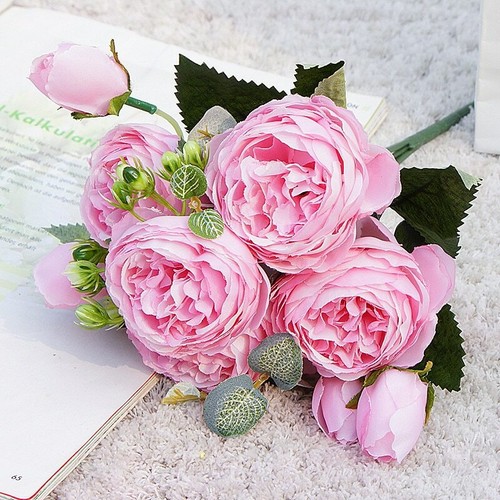 Artificial Silk Peony Rose Flower Fake Wedding Bouquet DIY Home Party Decor - Picture 6 of 28