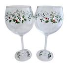 Holly Berry Holiday Balloon Wine Glasses 8.5" red wine ice water goblets set- 2