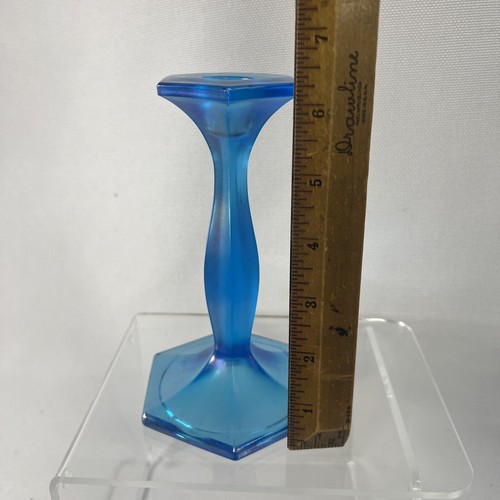 Fenton Celeste Blue Stretch Taper Candle Stick Holders Fenton? Iridescent 6 in - Picture 15 of 17